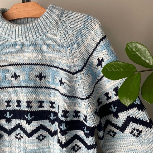 Vintage Zellers Fair Isle Icelandic Knit Pullover Sweater Blue Size Large 90s - Picture 3 of 8